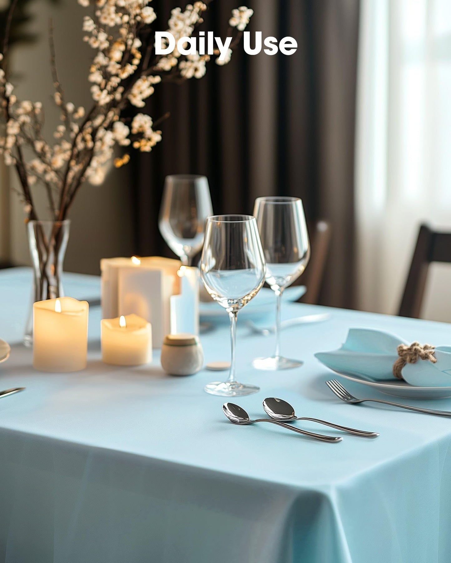 Pureegg Plastic Table Cloth Disposable 10 Pack, 54 x 108 Inch Table Cloths, Easter Party, Picnic, Wedding, Decorative Tablecloths, Rectangle, Baby Blue Plastic Cover, Leakproof & Sturdy, Light Blue