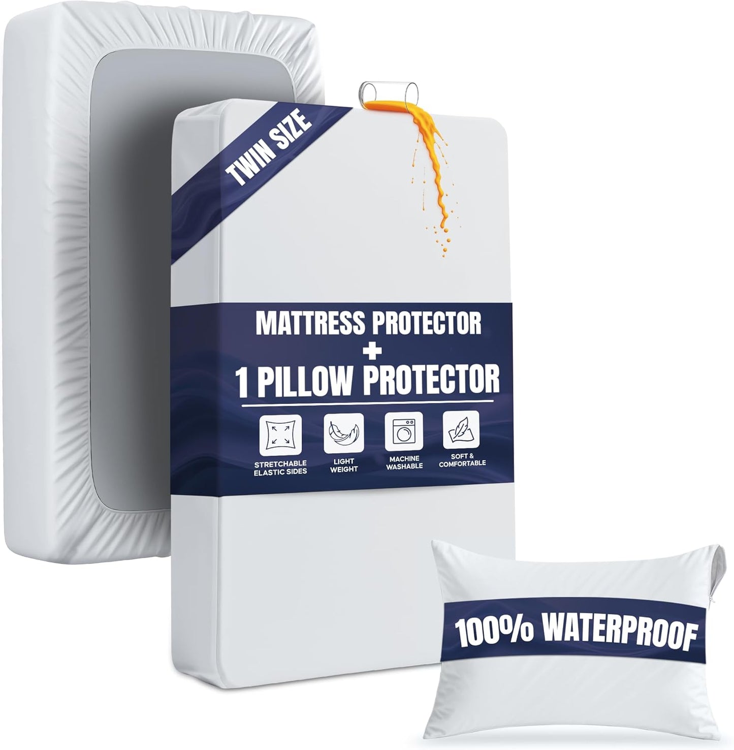 Skiennix Waterproof Mattress Protector - Twin Size with Zippered Pillow Protector & Deep Pocket Fitted Sheet