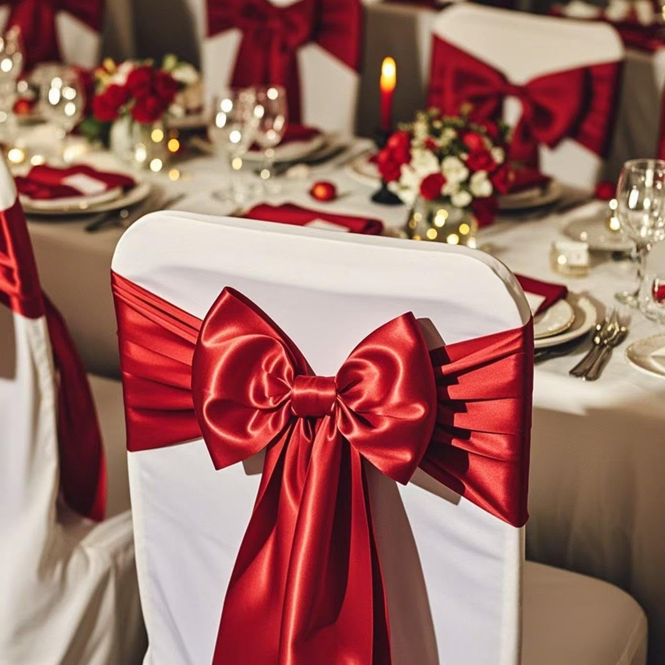 Regine Switzerland Wedding Satin Chair Sashes - Elegant Gold Bows, 7x108 Inch, Pack of 50 for Events