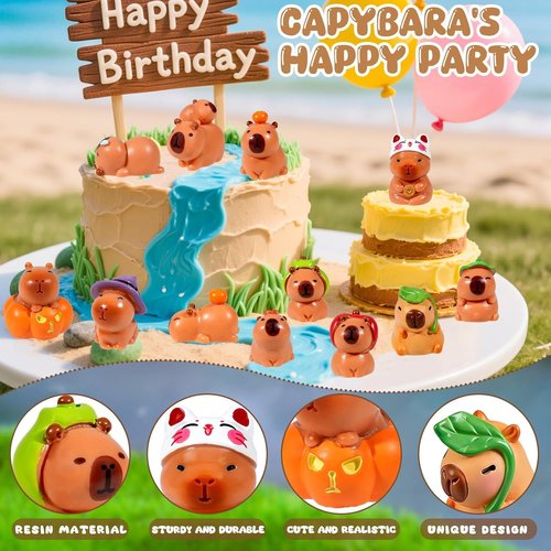 Exasinine Mini Capybara Figurines - 12pcs Resin Set for DIY Fairy Garden Decor | Home & Birthday Gifts