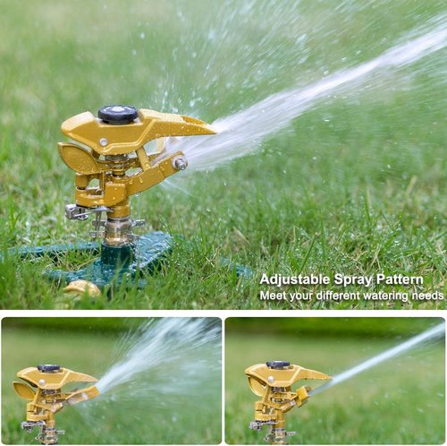 FANHAO Heavy Duty Lawn Sprinkler - 360° Adjustable Metal Impulse Sprinkler for 5800 sq. ft Coverage
