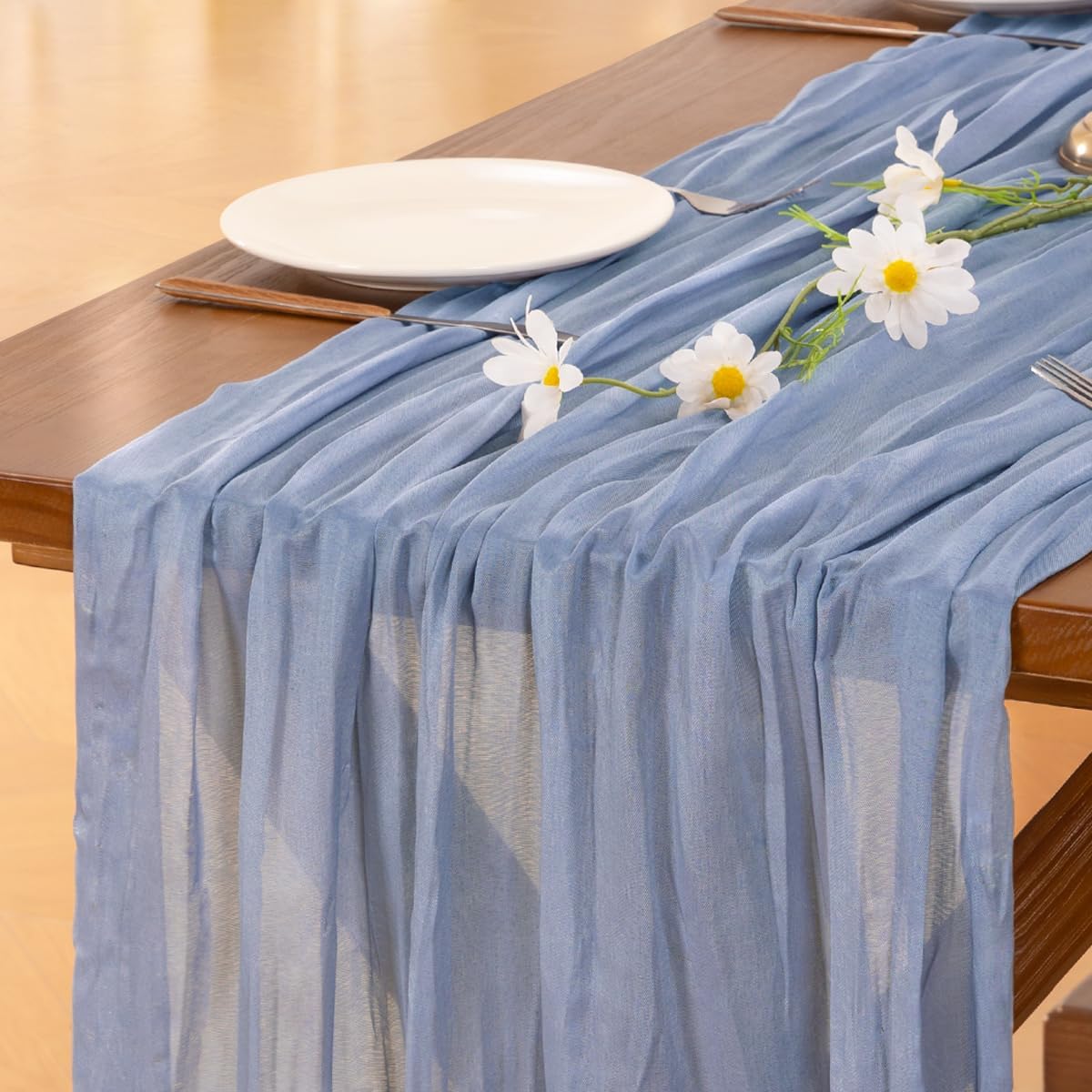 Socomi Cheesecloth Table Runner - 6pcs Dusty Blue Boho Rustic 120 Inch for Weddings & Events