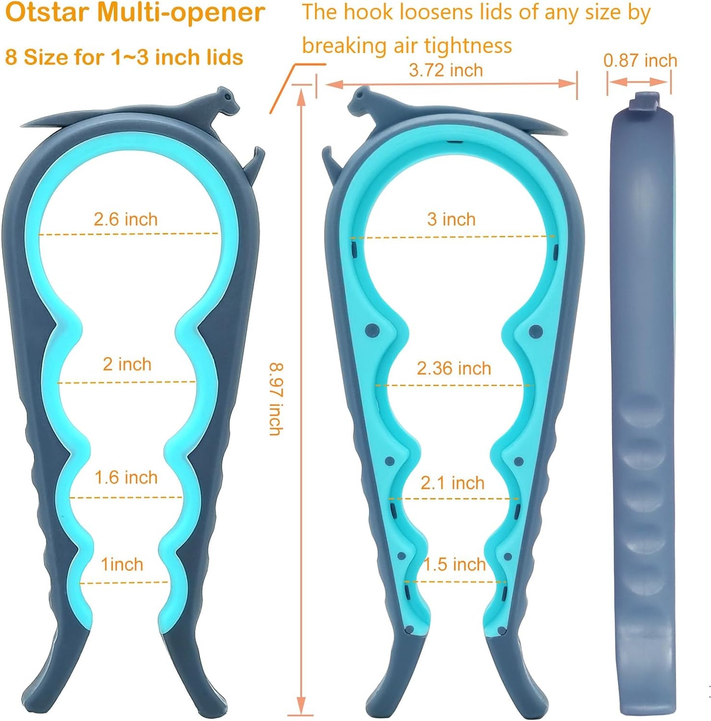Otstar Jar Opener & Bottle Opener Set - Multi-Function Tool for Seniors with Arthritis | Includes Gripper Pad & Corkscrew