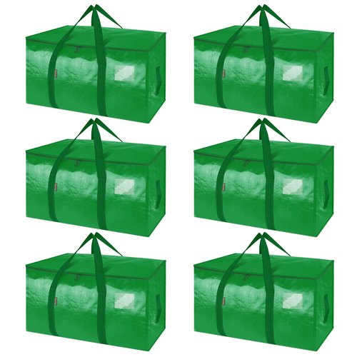 BALEINE 6-Pack Oversized Moving Bags with Reinforced Handles, Heavy-Duty Storage Tote for Clothes, Moving Supplies (Light Green, 6-Pack)
