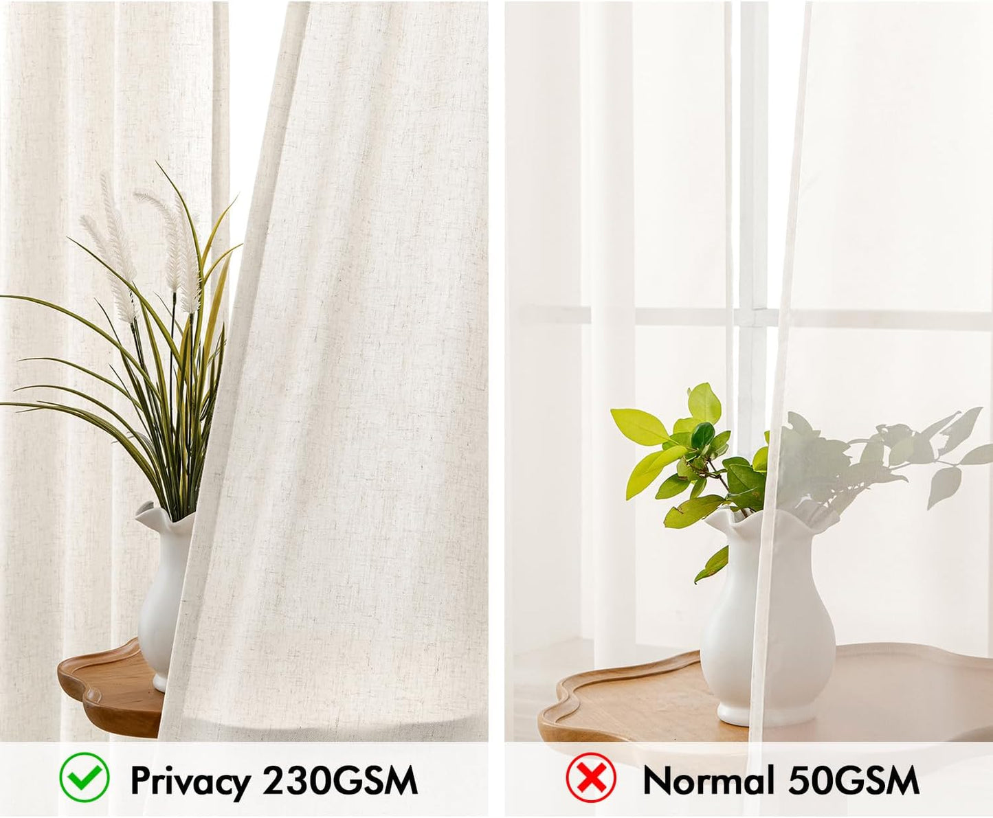 MIULEE Privacy Linen Curtains - Light Filtering Semi-Sheer Drapes for Bedroom & Living Room | 52 x 84 Inches, Natural White