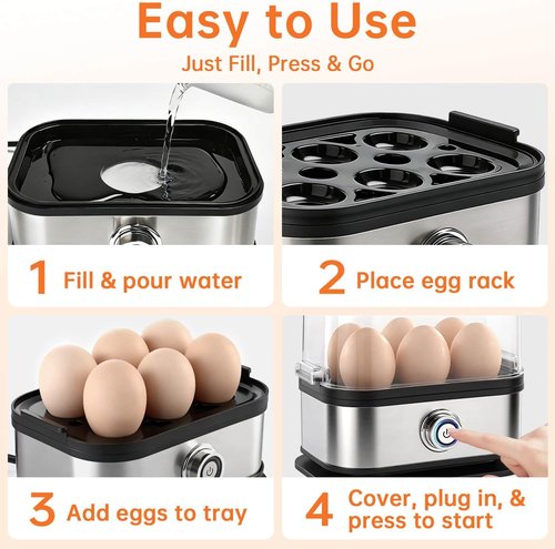 Aotto Electric Egg Cooker - 6-Egg Capacity for Soft, Medium & Hard-Boiled Eggs | Fast Boil & Auto Shut-Off