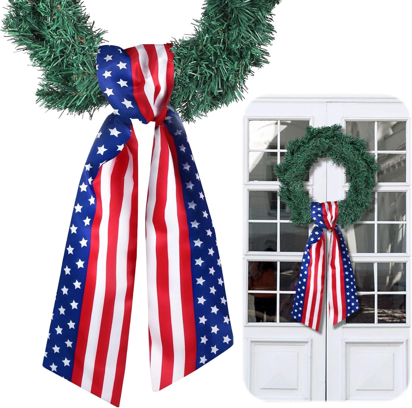 VitalCozy Patriotic Wreath Sash - Satin Ribbon for Embroidery Monogram | Indoor/Outdoor Decor
