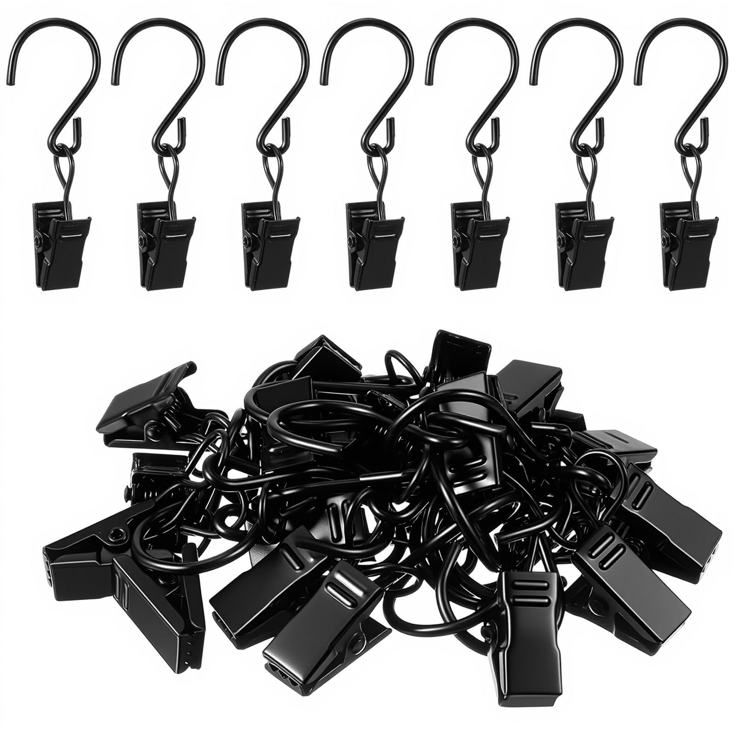 Ouligay 20 PCS S Hook Curtain Clips Metal Hanging Clips Heavy Duty Holiday Light Clip Hangers Art Craft Display Canopy Tent Rv Xmas Decor Clamps 2.17 Inch Long Black
