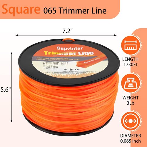 065 Trimmer Line - Commercial Square Weed Eater String | 0.065 Inch, 2000ft, 3lb, Orange