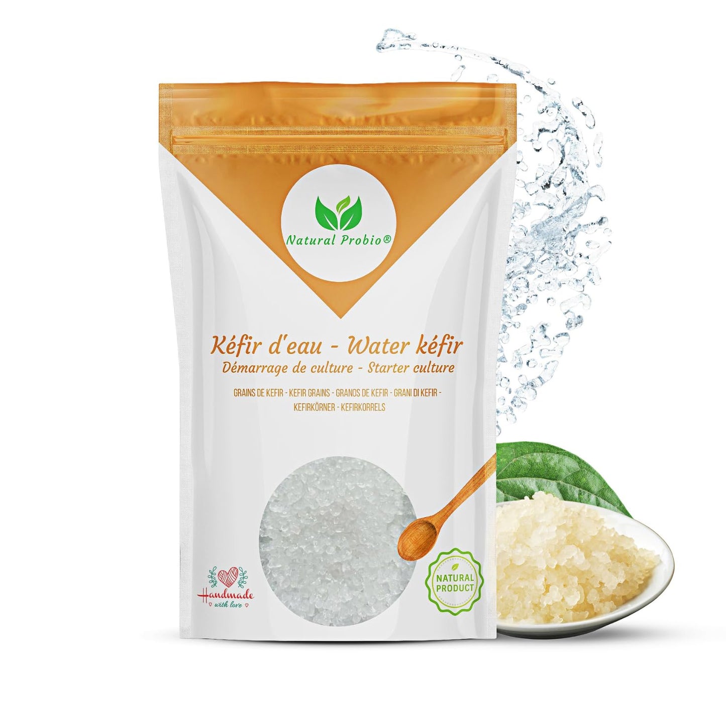 Natural Probio® Water Kefir Grains - Starter Culture Kit – Fruit Kefir + Complete Guide, Recipe & Tips + Ebook Library Access + Customer Support (0.35 oz dehydrated / 2.12 oz rehydrated)