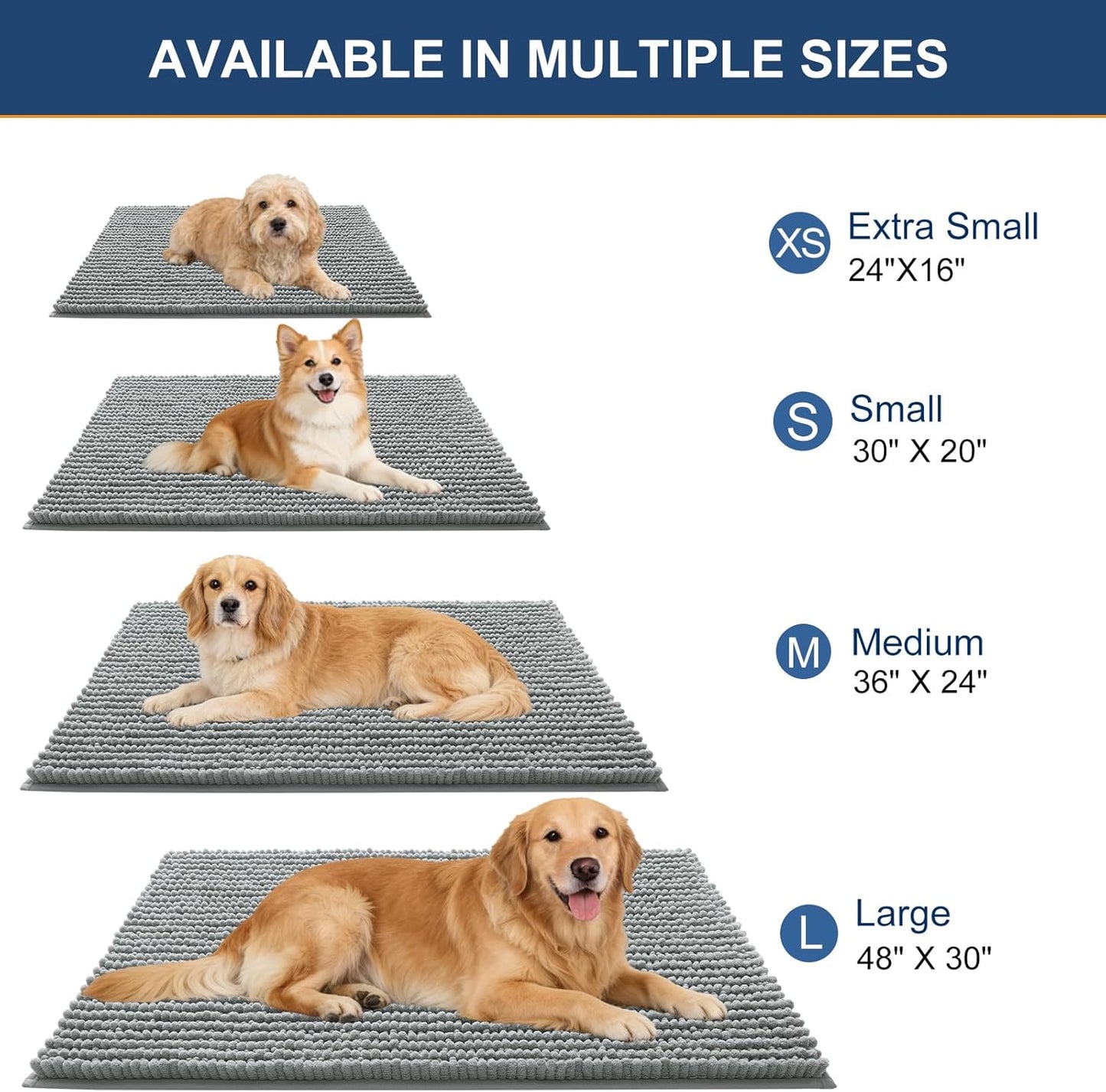 OLANLY Dog Door Mat - Ultra Absorbent Chenille Mud Doormat | Non-Slip & Washable, 47x24, Grey
