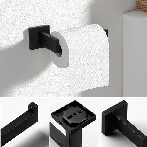JOPOFI 5 Piece Bathroom Towel Bar Set - Matte Black SUS304 Stainless Steel Wall Mounted Towel Racks, 15.7 Inch