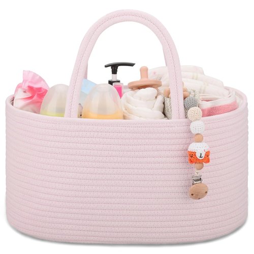 COMSE Baby Diaper Caddy Organizer - Portable Tote Bag with Divider for Newborn Essentials | Light Pink