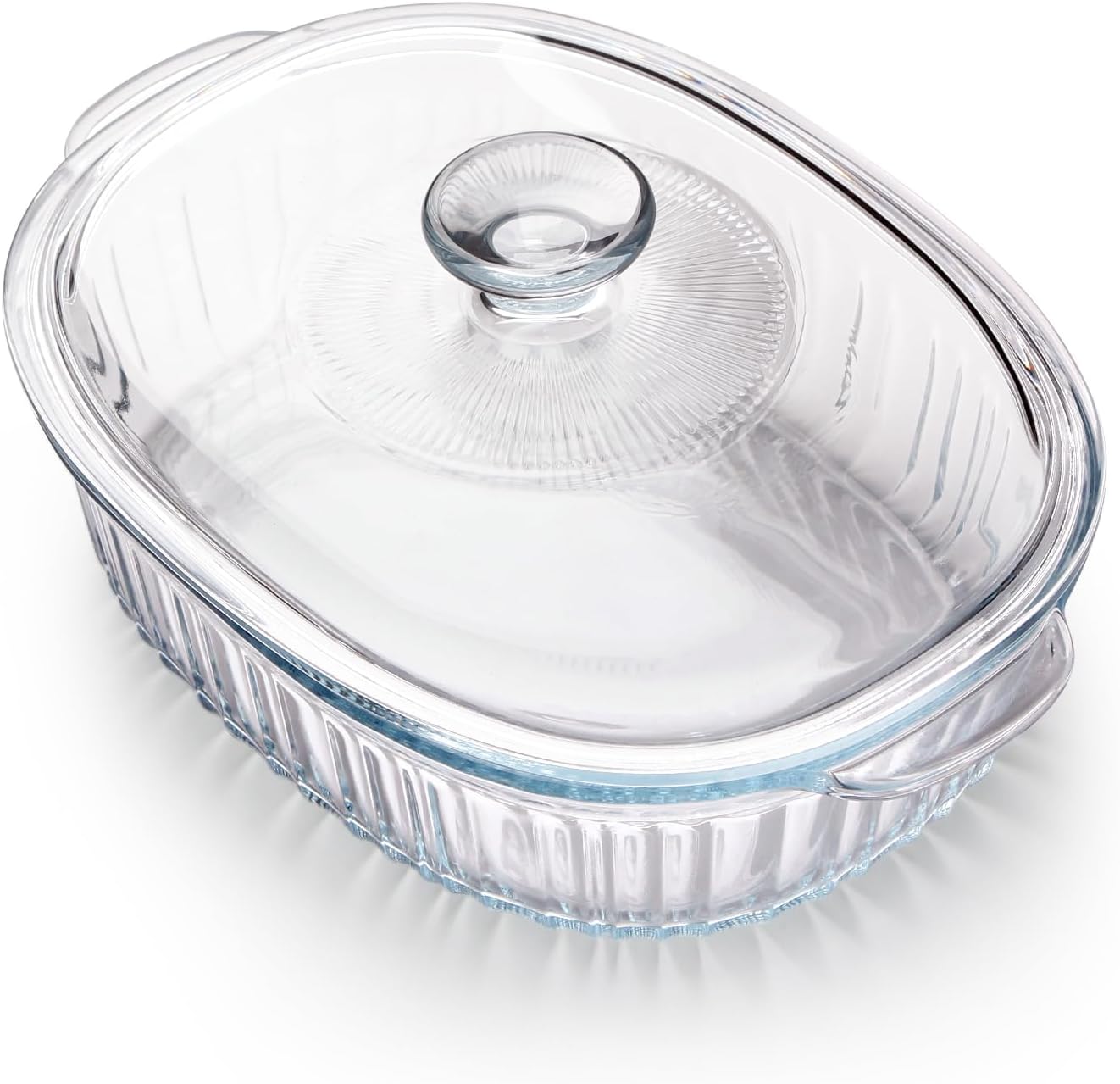 NUTRIUPS Oval Glass Casserole Dish - 1.9QT Borosilicate Glass with Lid for Oven Baking