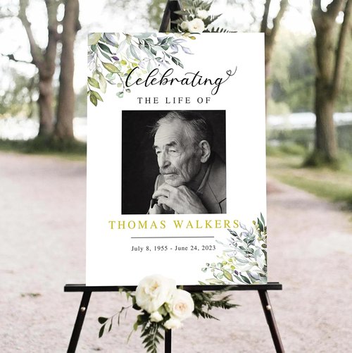 Celebration Of Life Welcome Sign - Floral Memorial Décor | Large Purple Funeral Sign