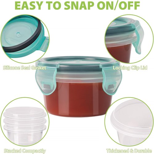 Freshmage Salad Dressing Containers - Leakproof 2.7 oz Condiment Cups | 6 Pack, BPA-Free & Reusable