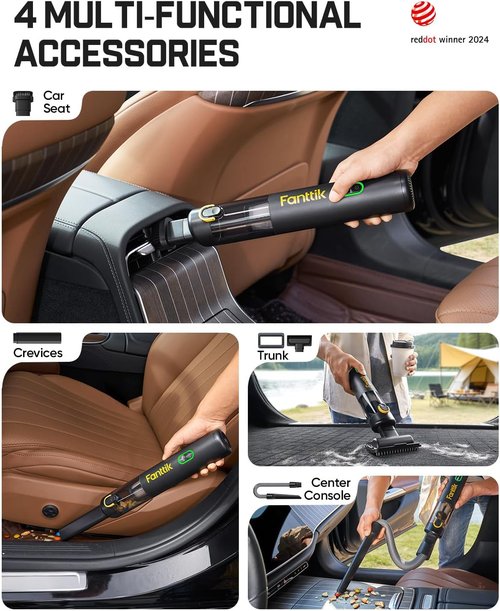 Fanttik Slim V8 APEX Cordless Car Vacuum - Upgraded Black Design for Powerful Cleaning