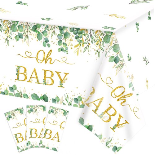 3 Packs Sage Green Tablecloth - Eucalyptus Leaf Table Baby Shower Sage Green Decorations - Oh Baby Baby Shower Decorations - 54 x 108 Inch