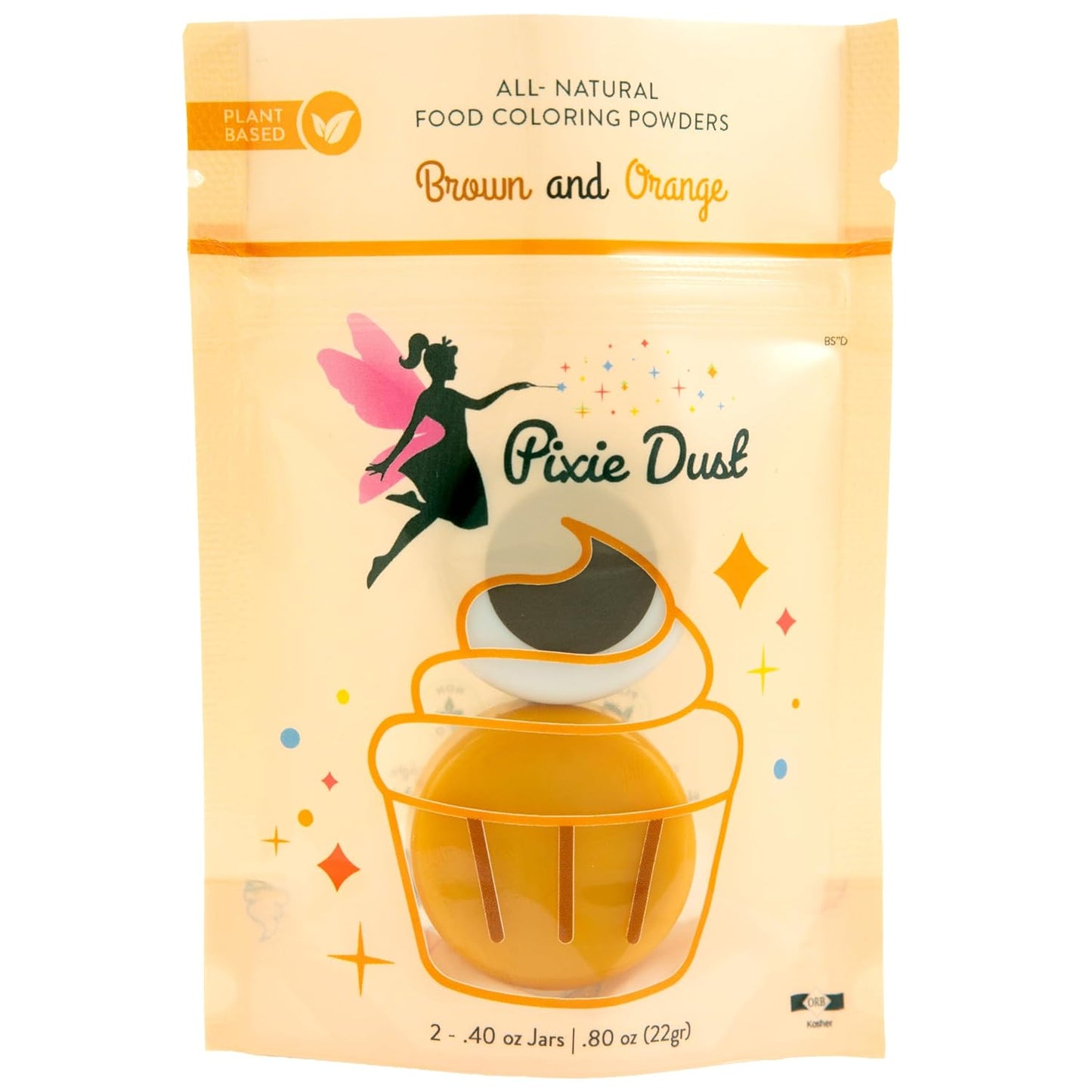 Pixie Dust All-Natural Food Coloring Powder Set - Brown & Orange | Plant-Based, Dye-Free | Large 0.40 oz Each