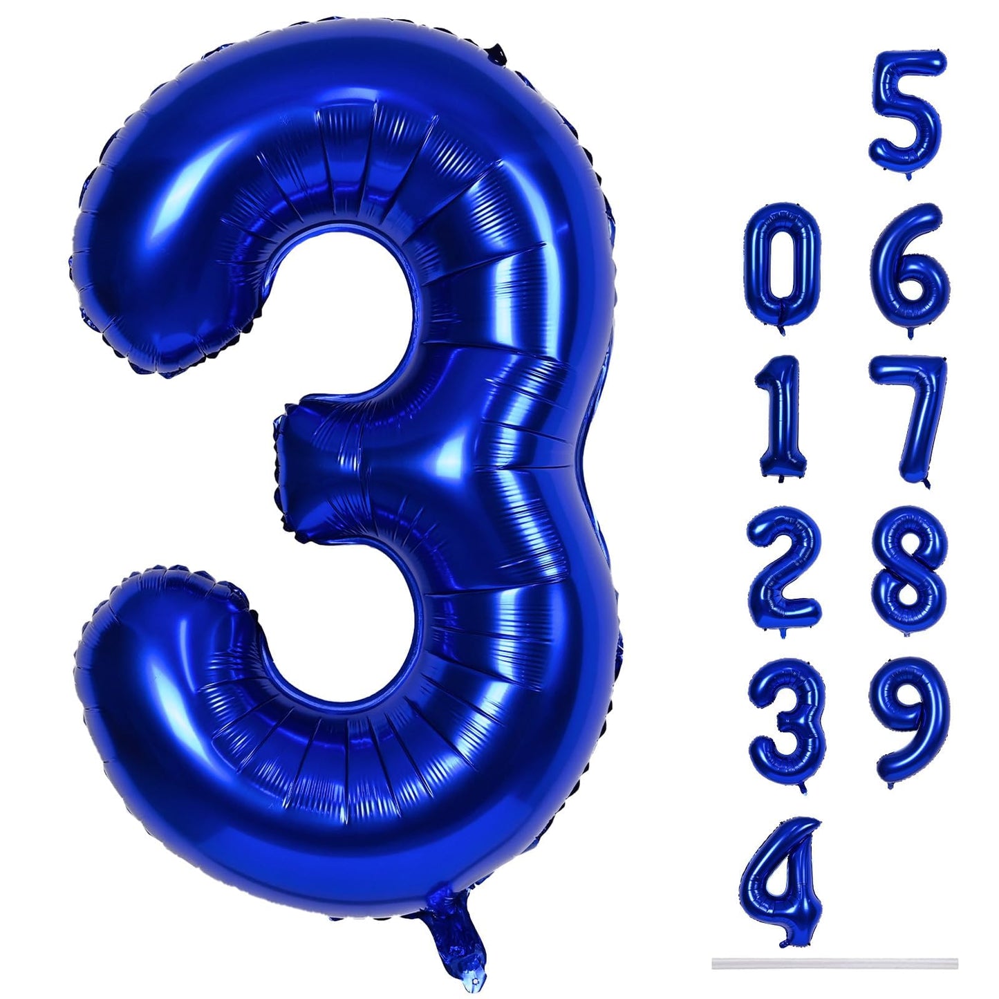 Navy Blue Number 3 Balloon, 40In Large Dark Blue Foil Number Balloons Set 0-9 for Women, Self Inflating Royal Blue Digital 3 Helium Balloon for Boys 3rd Birthday Party Decorations Supplies