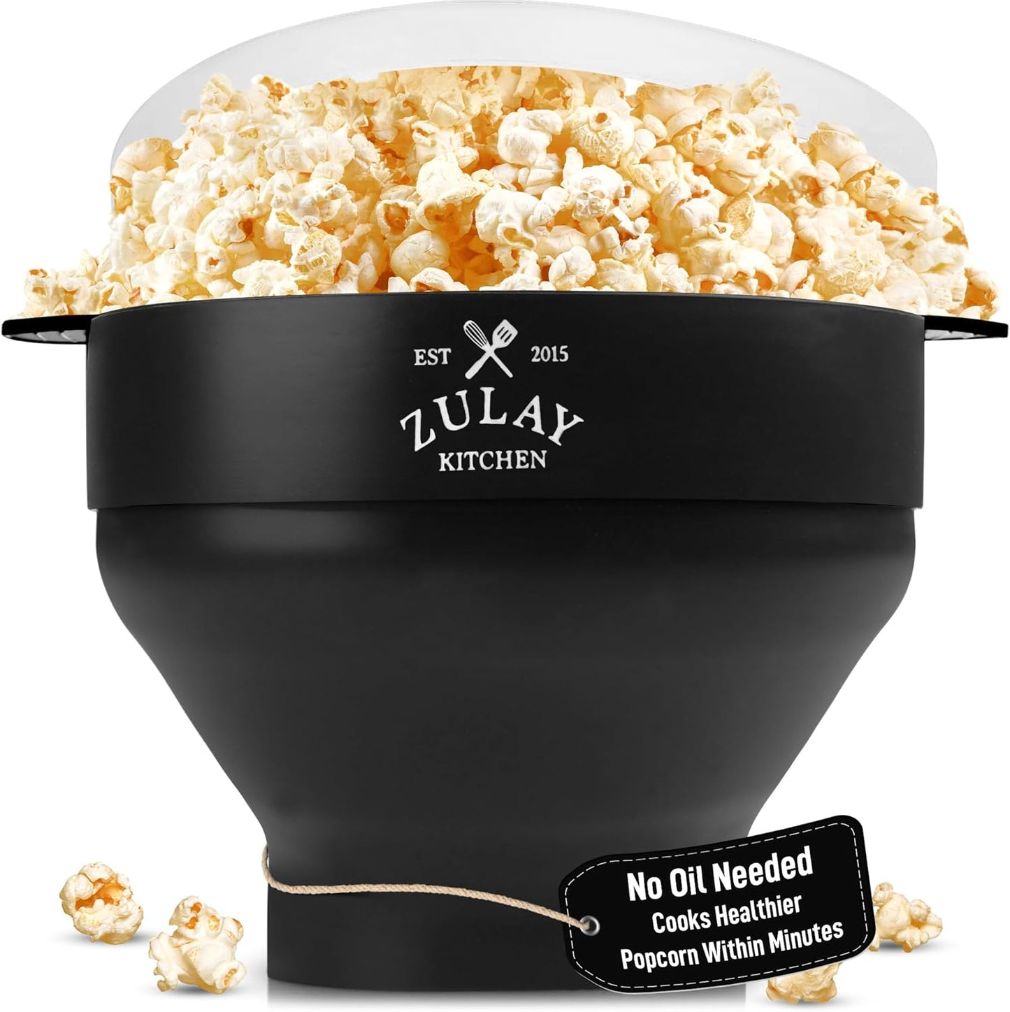 Zulay Microwave Popcorn Popper - Collapsible BPA-Free Silicone, Dishwasher Safe | Black, Spacious Design