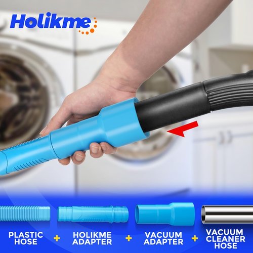 Holikme Dryer Vent Cleaner Kit - 2-Piece Lint Vacuum Attachment & Flexible Brush, Blue