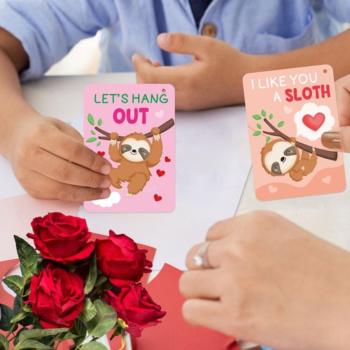 Fancy Land 30 Pack Valentines Cards Classroom Kids Sloth Valentines Day Cards with Keychains Valentine Gift Set Exchange Boys Girls Goody Bag Favors Sloth Animal