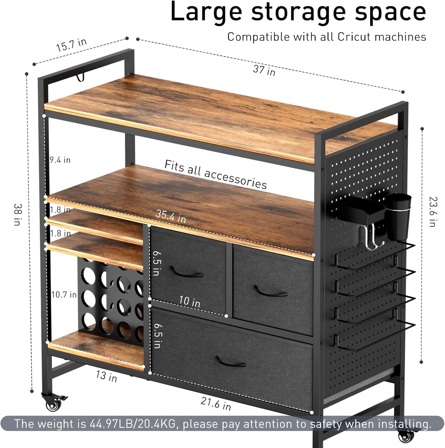 PUNLUXU Vinyl Roll Holder & Craft Organizer - Compatible with Cricut Machines | Rolling Storage Table PU-03