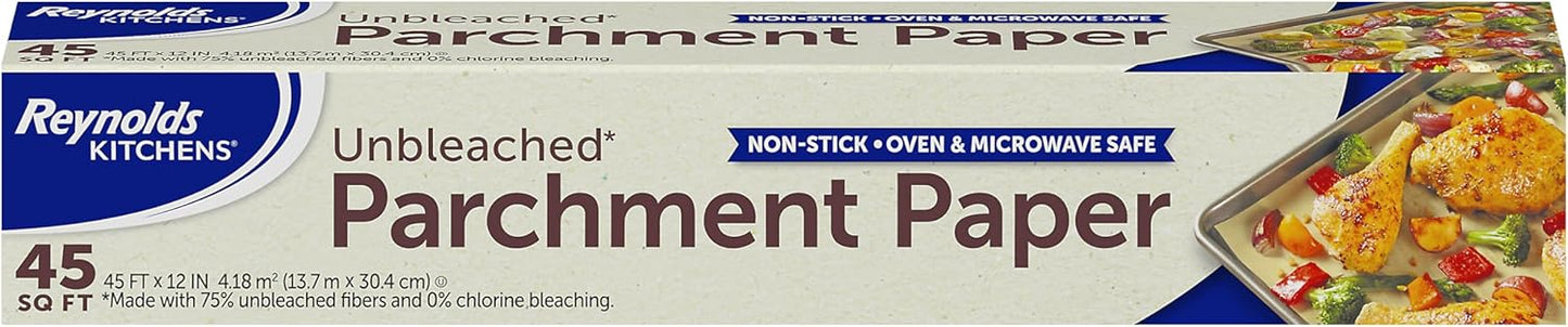 Reynolds Kitchens Unbleached Parchment Paper Roll - Non-Stick & Oven Safe Up to 425°F | 45 Feet x 12 Inches