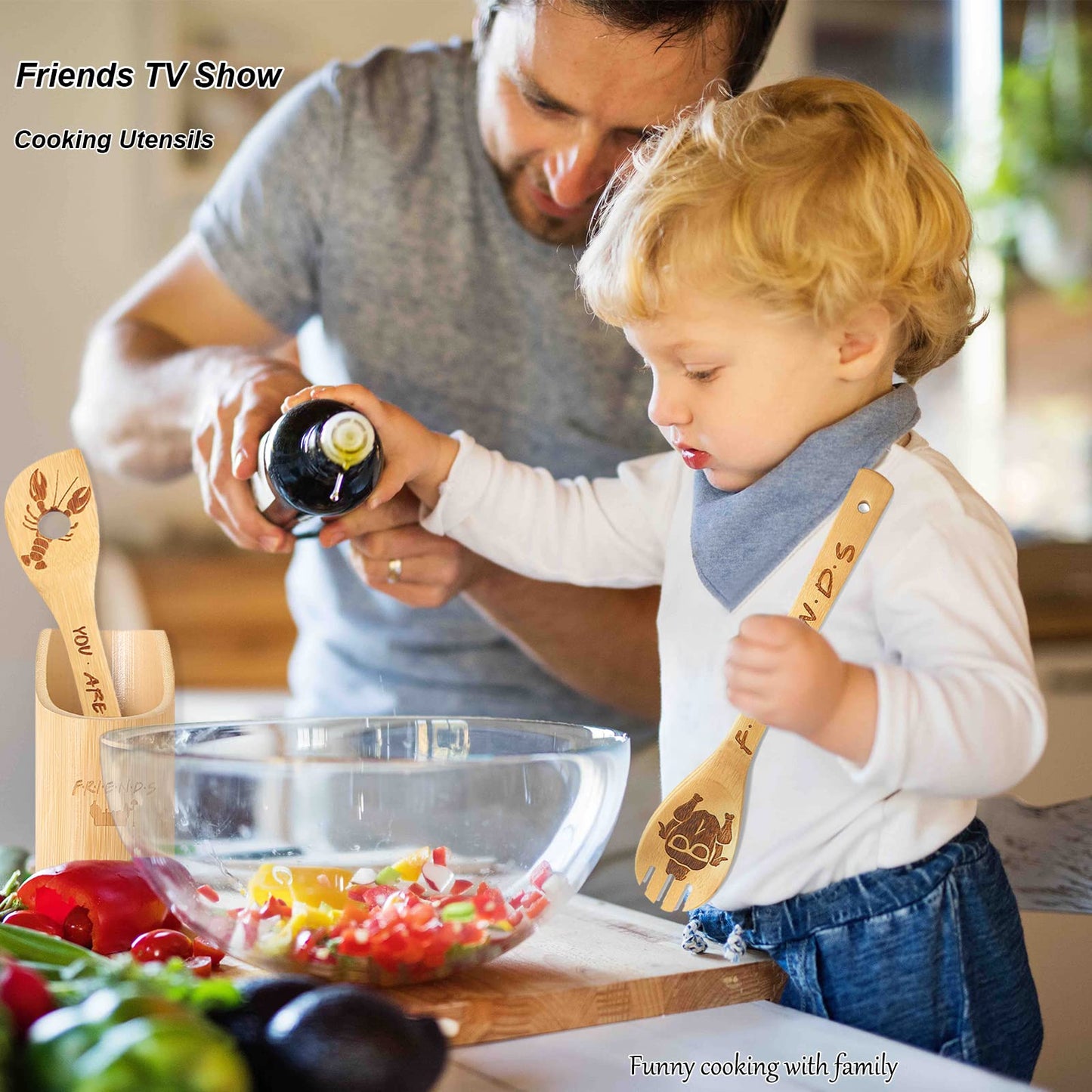 Friends Merchandise - Wooden Cooking Spoons Set 5, Novelty Decor, Unique Girl's Gifts, Housewarming Present