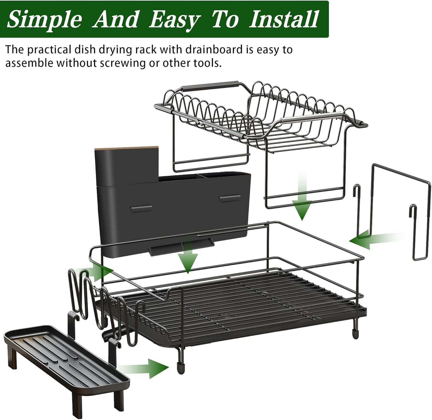 Runnatal Stainless Steel Dish Drying Rack - 2-Tier Large Capacity with Detachable Drainboard | Anti-Rust Design