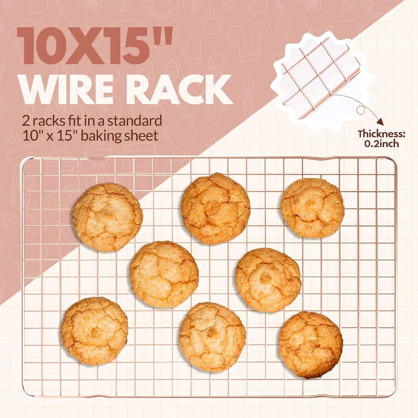 Skiennix Cooling Racks - 2 PCS Stainless Steel Baking Racks | 15x10 Inches, Oven Safe Design