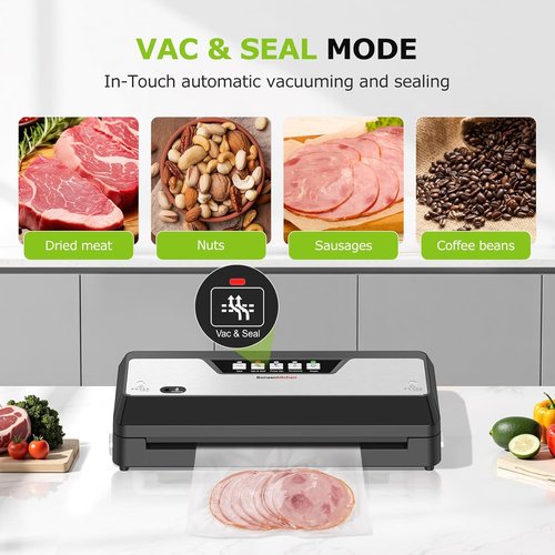 Bonsenkitchen Vacuum Sealer Machine - Multifunctional Food Sealer with Built-in Cutter & 5 Pre-Cut Bags, Black