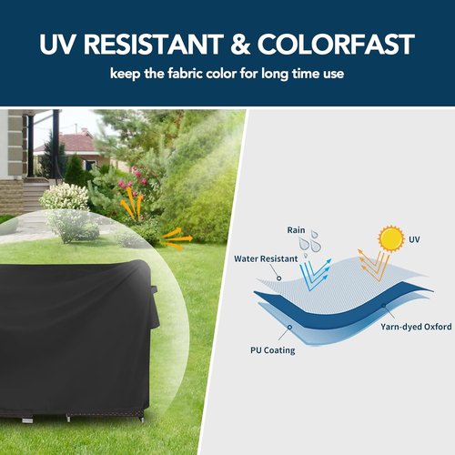Easy-Going Rectangle Patio Furniture Cover - Waterproof Outdoor Dining Table & Chair Protection | 110"L x 84"W x 28"H, Black