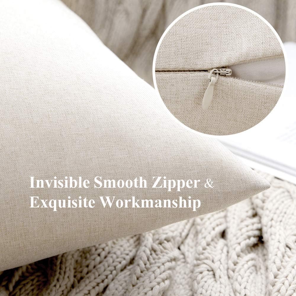 MIULEE Decorative Outdoor Throw Pillow Covers - Waterproof Faux Linen Cushion Cases | 22x22 Inch Beige (Pack of 2)