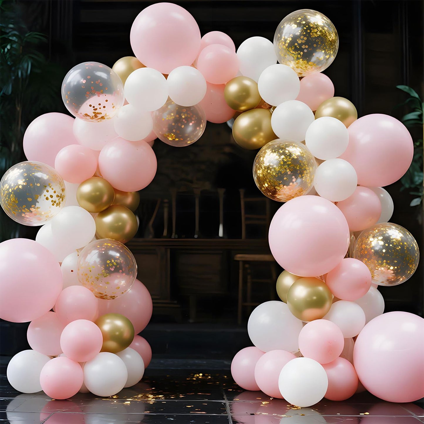 Pink Gold Confetti Latex Balloons Kit 35 pcs 12 inch Pink and White Balloon with Metallic Gold Confetti Balloons for Birthday Baby Shower Wedding Girl Birthday Party Decoration