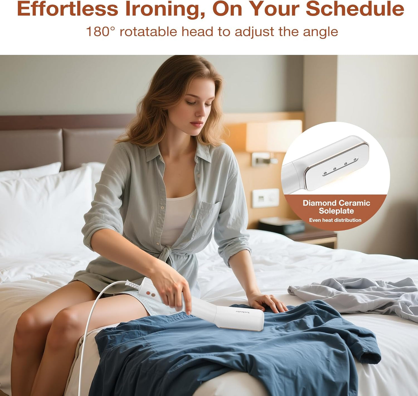 Newbealer Travel Iron - 2-in-1 Clothes Steamer & Dry Iron with Non-Stick Ceramic Soleplate | Gold, 100-240V