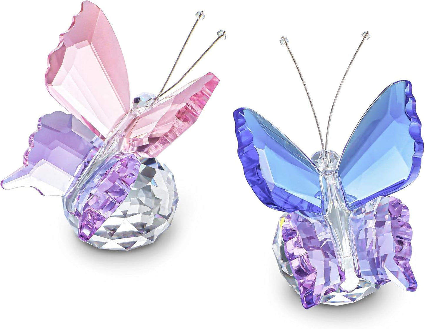 Skiennix Crystal Butterfly Figurines - Elegant Collectible Ornaments with Clear Ball Base | 2-Piece Set for Home Decor and Gifts