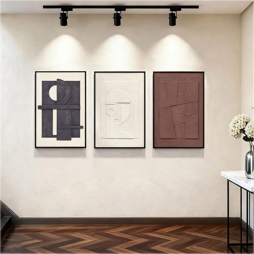 3D Textured Framed Wall Art - Modern Minimalist Neutral Artwork | Geometric Decor for Living Room, 24x36 In