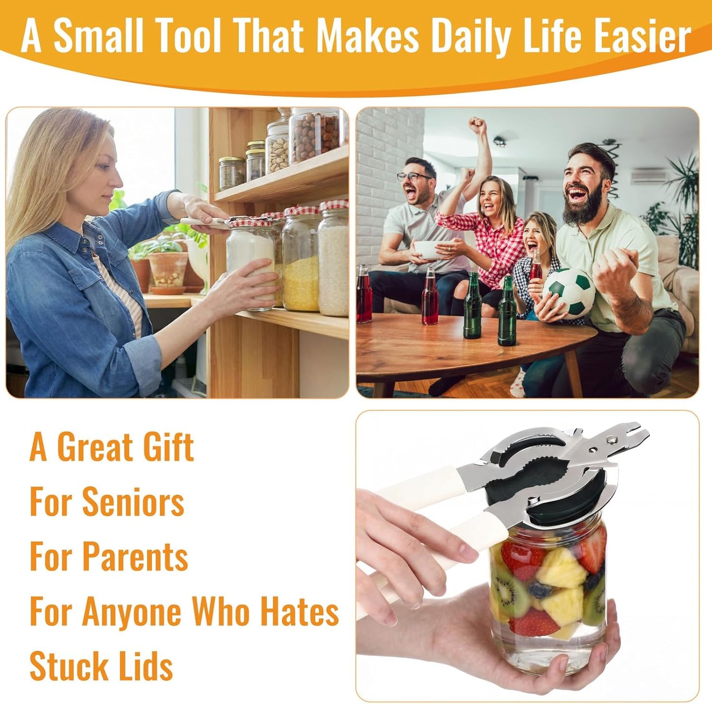 Universal Can & Jar Opener - Effortless Grip Bottle Opener for Seniors | Easy Twist Design, White