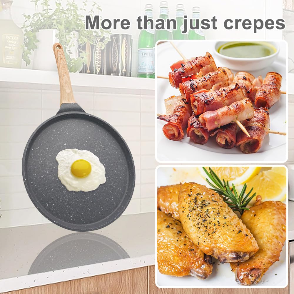 Bobikuke 8 inch Crepe Pan, Nonstick Pan for Crepes Omelette Tortillas Crispy Pancake, Dosa Tawa Tortilla Pan, Griddle Pancake Pan for Roti Indian - Black