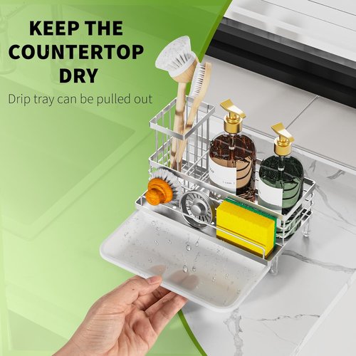 Cisily Stainless Steel Kitchen Sink Caddy - Rustproof Organizer & Non-Slip Sponge Holder | Essential Home Accessory