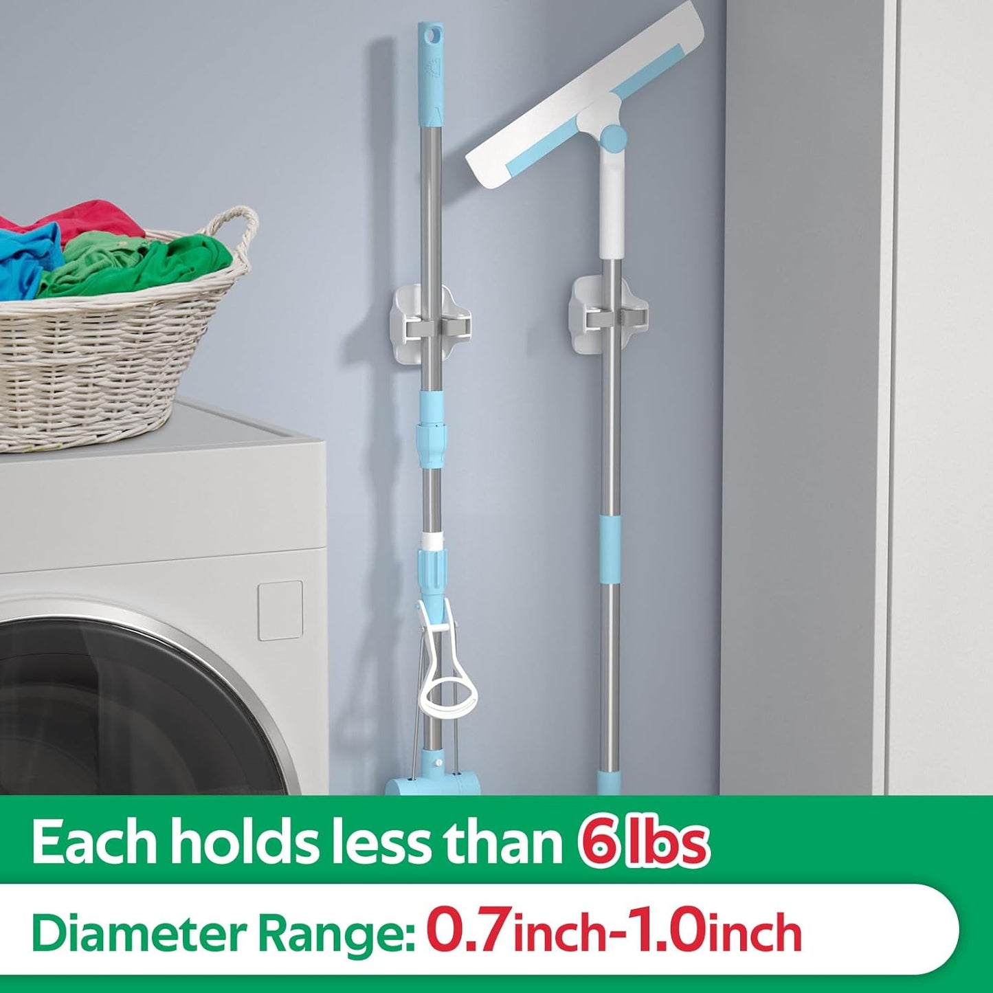 Reliahom Broom Holder Wall Mount - 5 Pack No Drilling Self-Adhesive Mop Grippers | White Garage Organizer