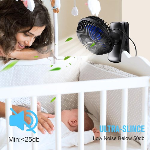 BESKAR Portable USB Clip-On Fan - 3 Speed Quiet Desk Fan with Strong Airflow & Sturdy Clamp