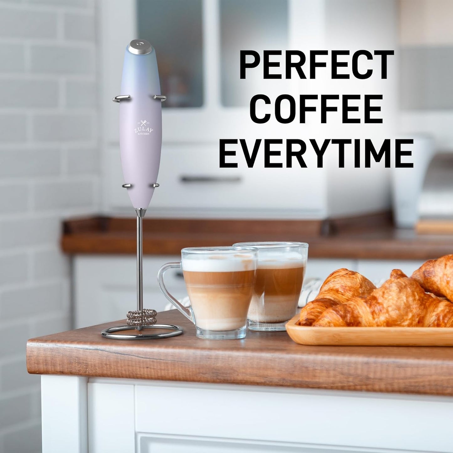 Zulay Kitchen Milk Frother - Powerful Handheld Whisk for Coffee, Lattes & Hot Chocolate | Includes 4 Duracell Batteries