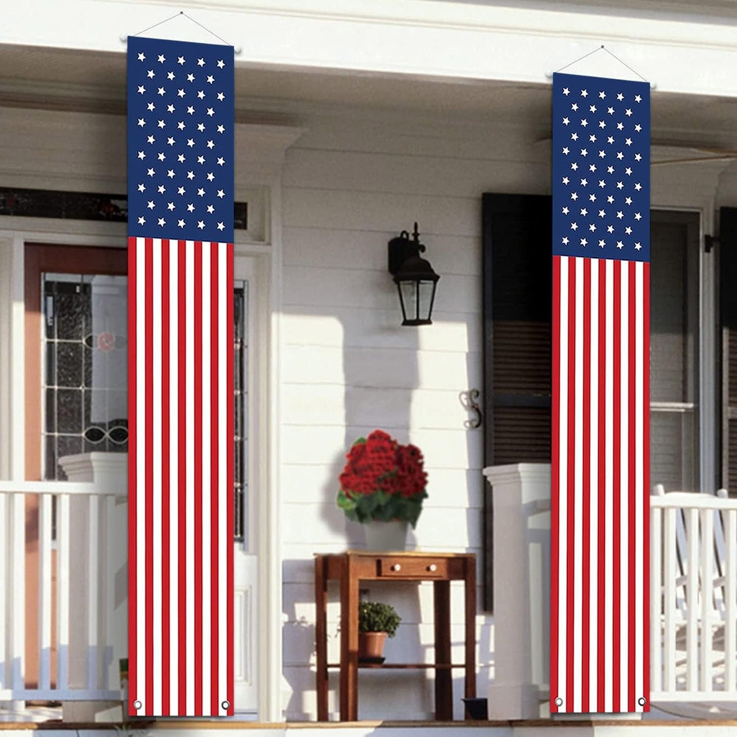 4th of July Decorations - Patriotic American Flag Banners & Stars and Stripes Porch Sign | Red, White & Blue (2 Pcs)