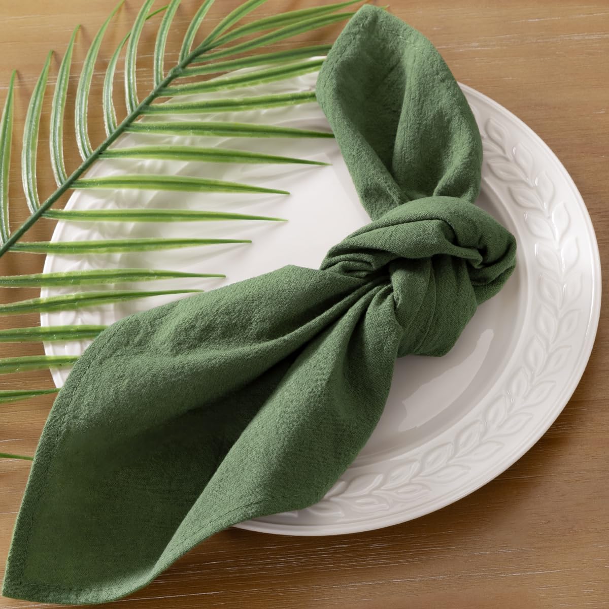 Socomi Cloth Napkins Green Summer Washable Reusable Bulk Linen Cotton Napkins Set of 6 17"x17" for Wedding Party Bridal Baby Shower Birthday Dining Table Decorations
