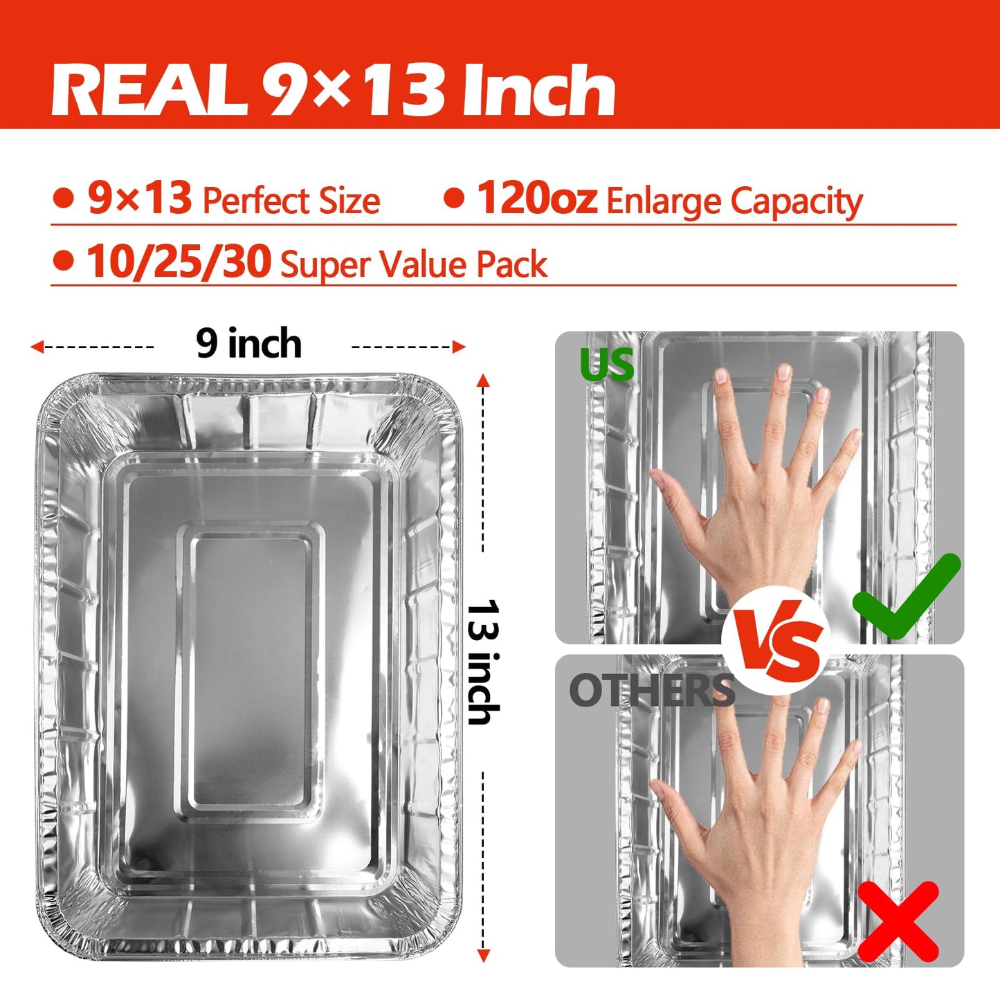 MAXTBEE Aluminum Pans Foil Pans, 25 Pack 9x13 Disposable Trays Half Size Tin Pans Heavy Duty Foil Trays Food Containers For Cooking, Baking, Roasting, Heating or Steam Table