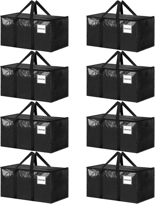 Heavy Duty Moving Bags by [Brand Name] - 8 Pack Extra Large Storage Bins with Lids & Reinforced Handles | Ideal for Clothes, Dorms & College Supplies