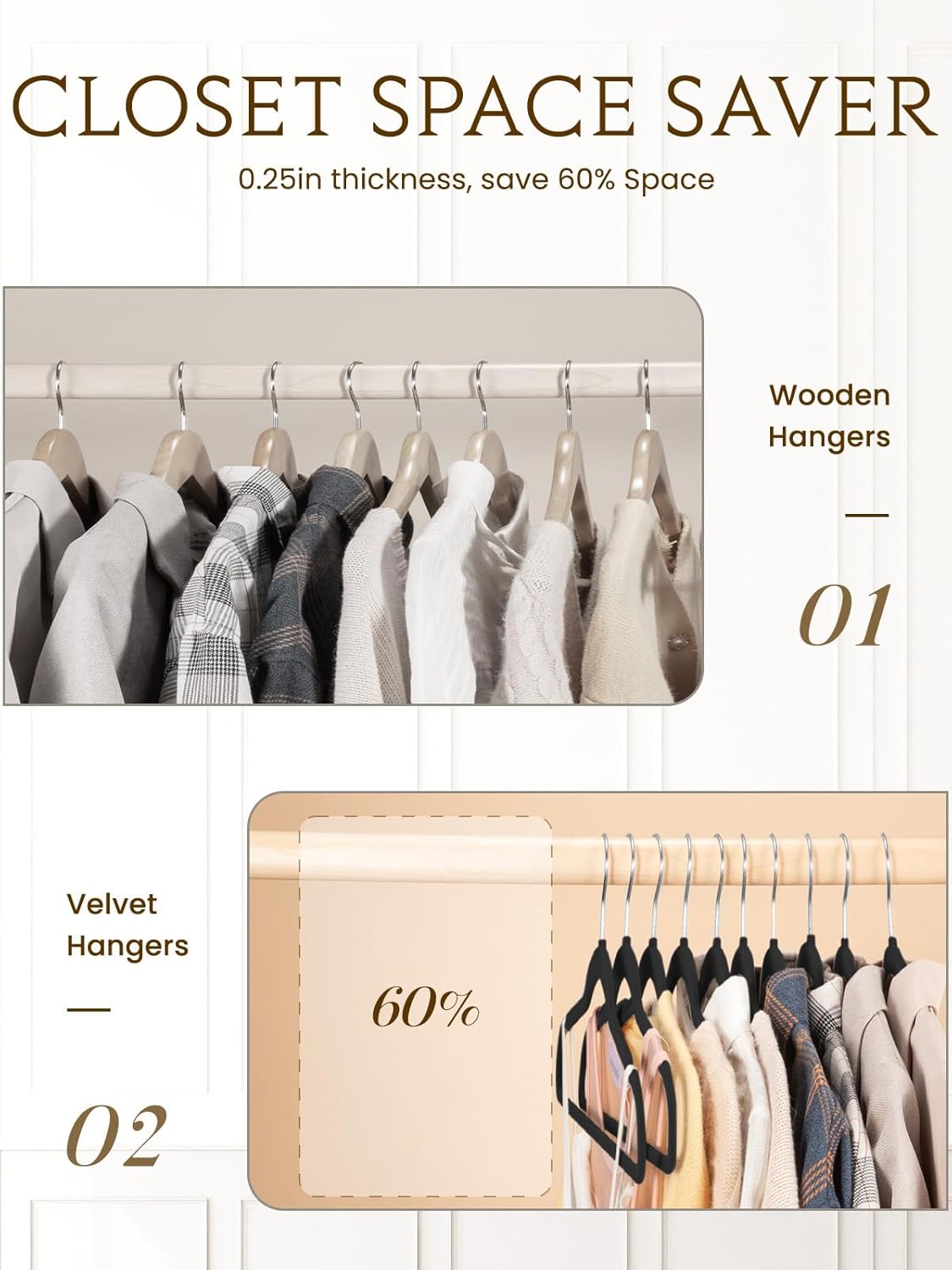 Smartor Velvet Hangers - 40 Pack Non-Slip Heavy-Duty Felt Hangers | Premium Slim Space-Saving Black with 360° Rotating Hook